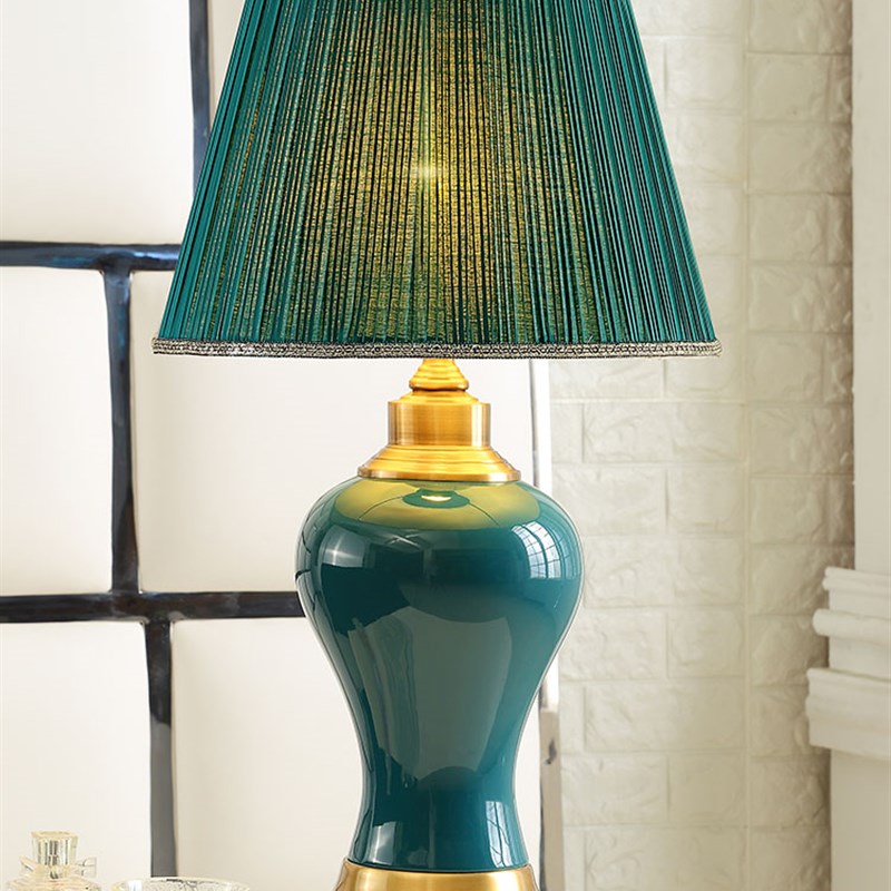 优选翡翠绿色美式覆古陶瓷台灯书房新中式奢华欧式U客厅卧室床头