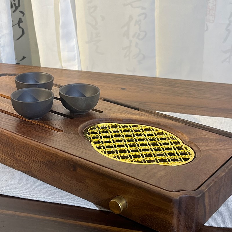 优选胡桃木排水式茶盘新中式小型干泡台禅意实木功夫茶Z具家用简