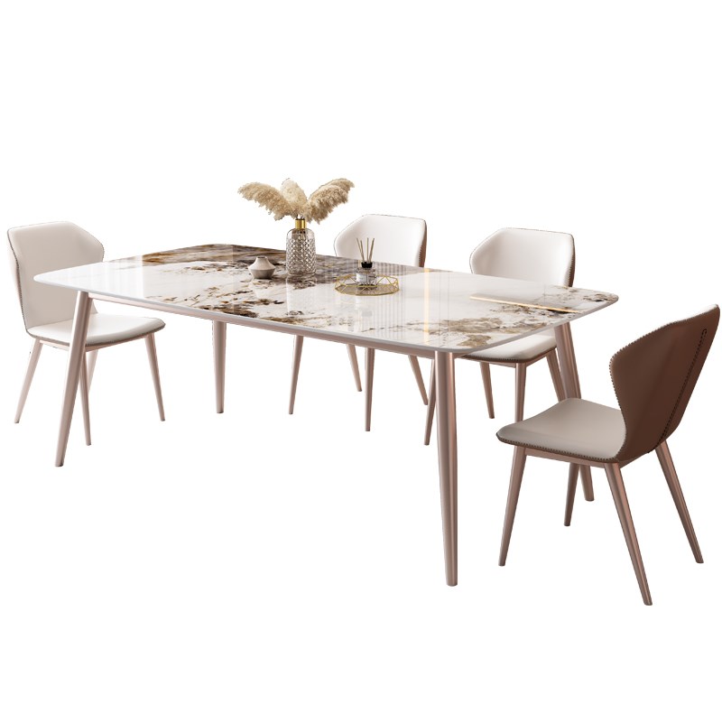 优选意式l轻奢亮光岩板餐桌椅组合家用现代简约长方形小户