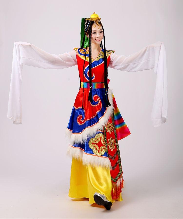 新品新款藏族女大摆裙民族服饰装舞蹈服饰民族藏族舞台表演服装臧