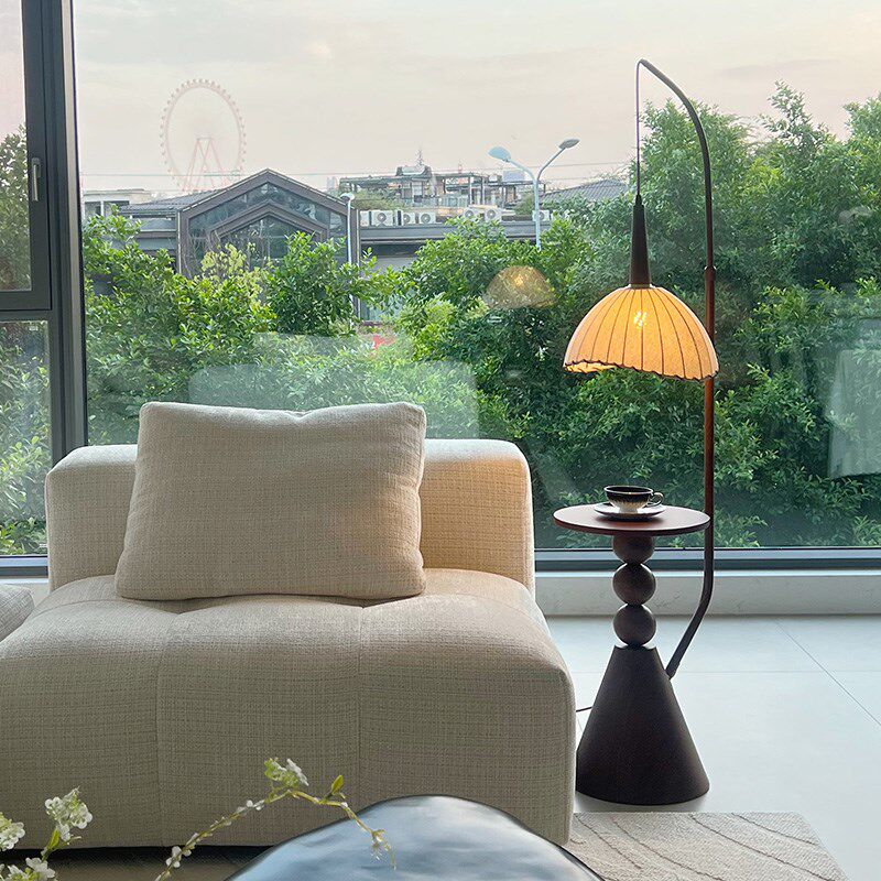 优选中古风茶几落地灯客t厅沙发边氛围灯卧室床头柜置物架一体复