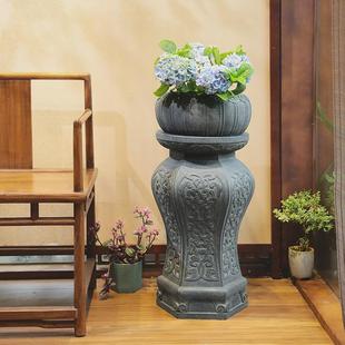 精选精选新中式仿石墩底座摆件室内阳F台复古装饰门口户外庭院花
