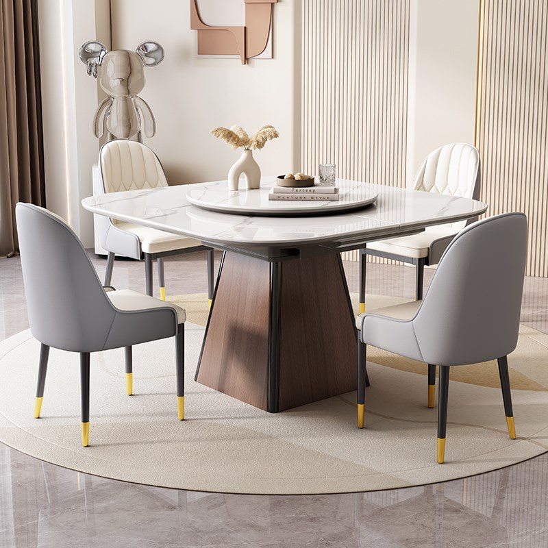 优选岩板餐桌可伸缩家用小户型z实木正方形可变长方形现代简约轻