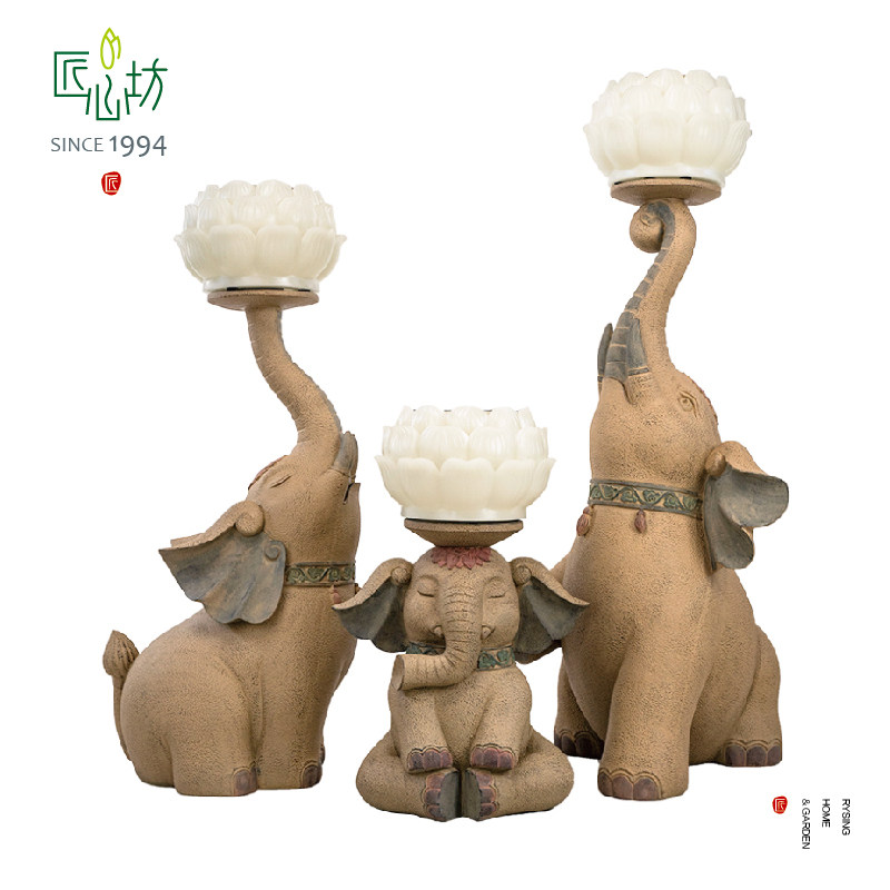 优选中式庭院造景布置萌小象花盆阳台花园景U观户外院子装饰