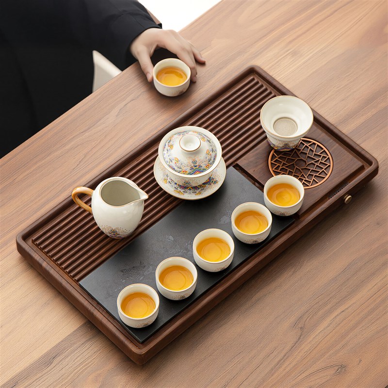 优选汝窑功夫茶具套装新款家用盖碗茶杯茶盘高档办U公会客喝茶整