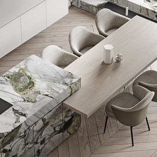 优选铁柱奢石岩板岛台餐桌一体佛H山源头工厂木纹配冷翡翠