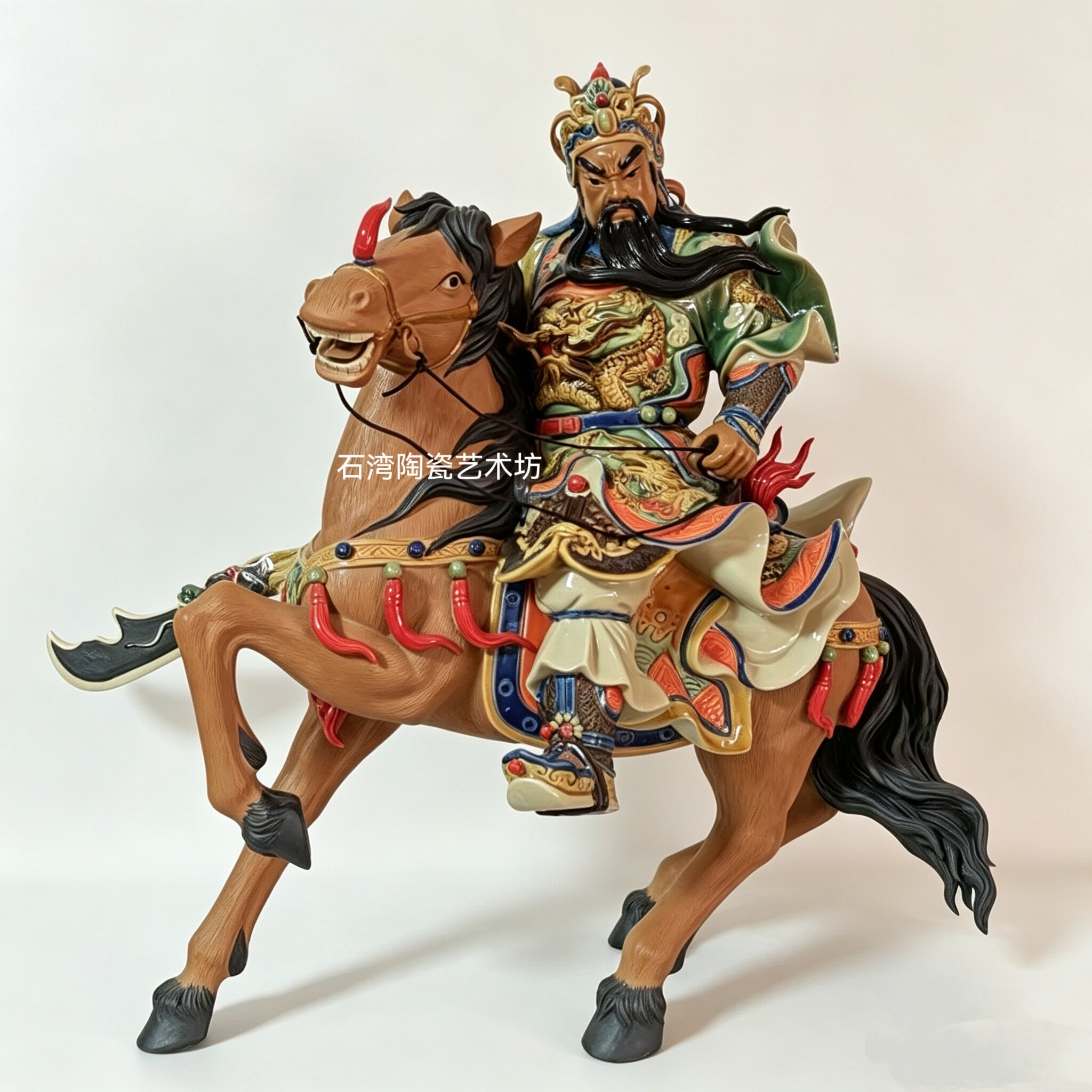 石湾陶瓷关公骑马武将财神佛像
