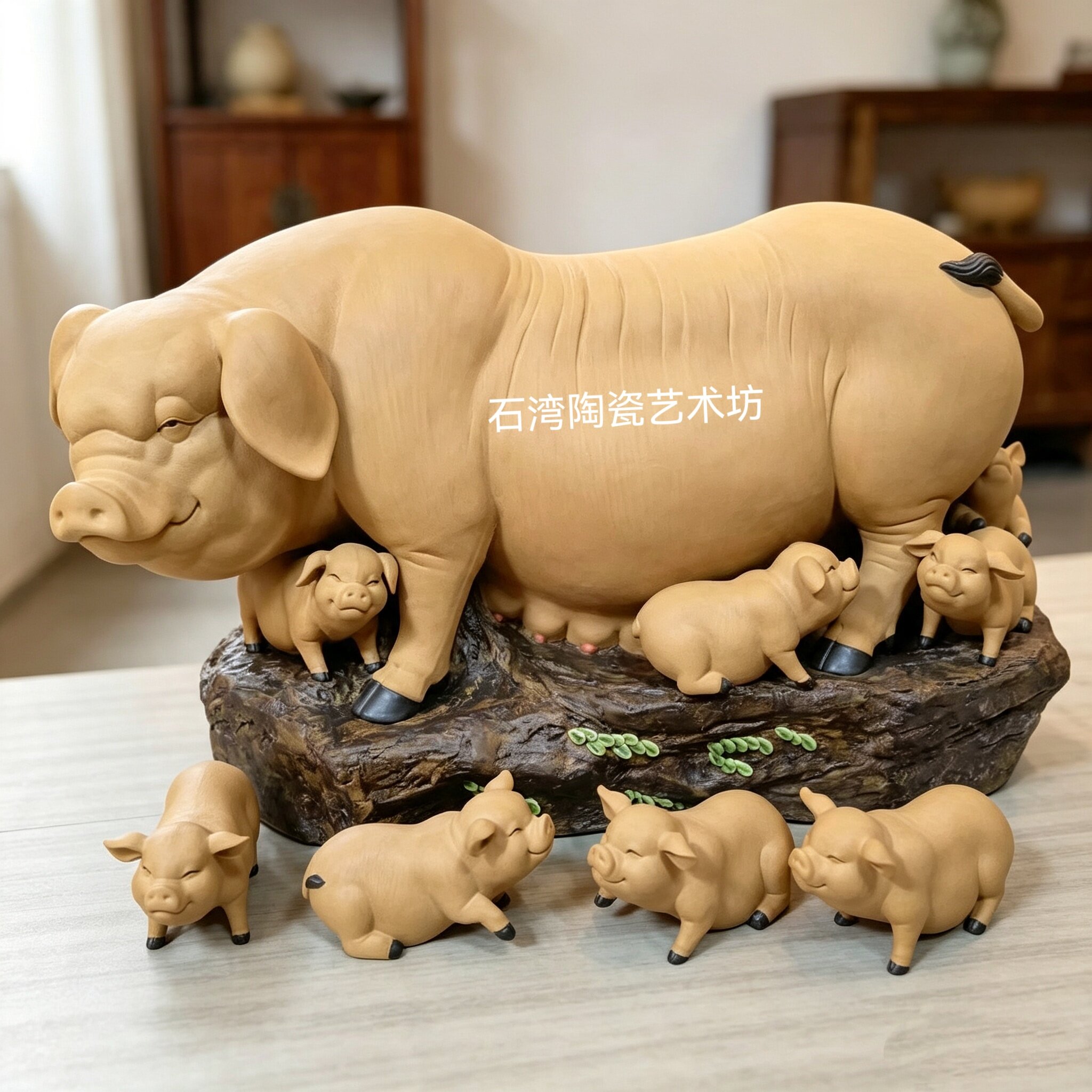 陶瓷母猪生肖手工招财摆件