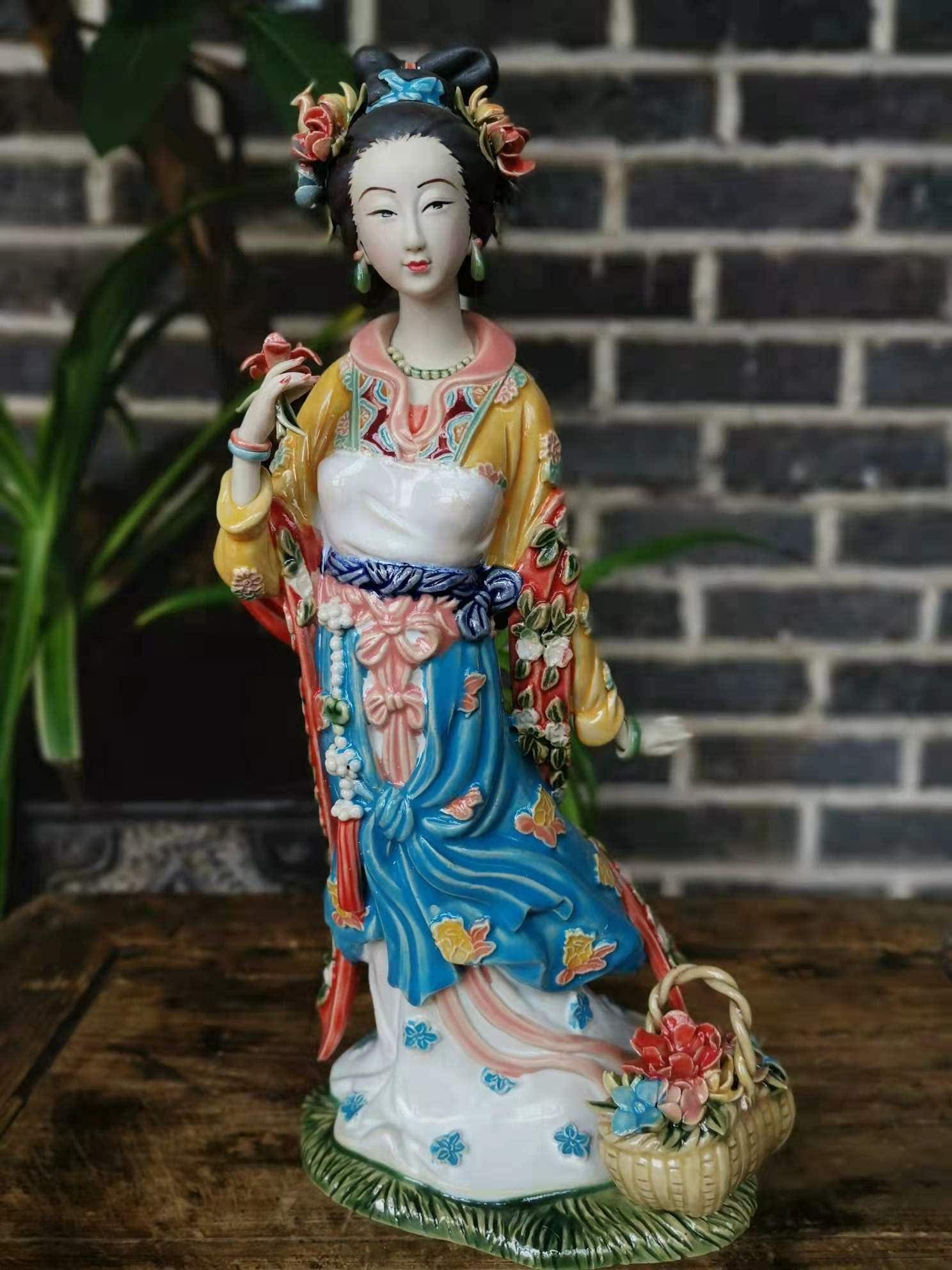 石湾陶瓷红楼梦林黛玉仕女精品手工摆件十二金钗美女创意礼品摆设