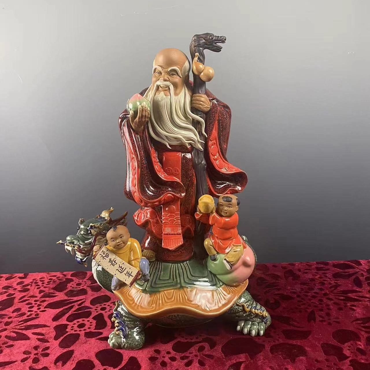 陶瓷寿星公佛像乘龟手工摆件