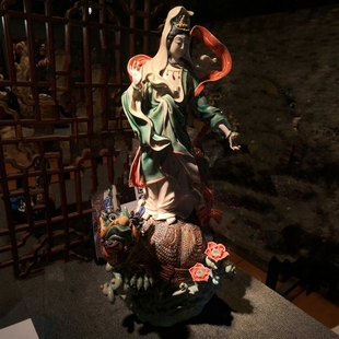 石湾陶瓷公仔乘龟观音冯志伟家居公司收藏送礼供奉风水佛像摆件