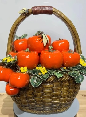 陶瓷仿真水果花篮手工摆件