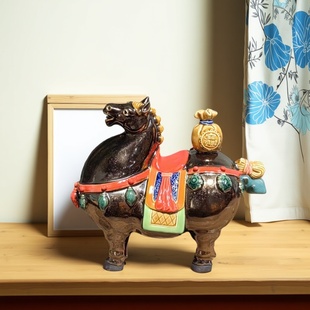 石湾公仔陶瓷生肖马手工摆件店铺家居艺术装饰中式软装动物摆件
