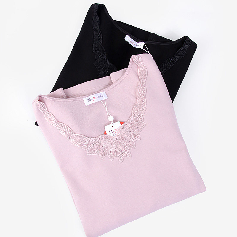 曼妮芬正品大领打底衫保暖内衣女上衣自发热圆领内搭外穿磨毛秋衣