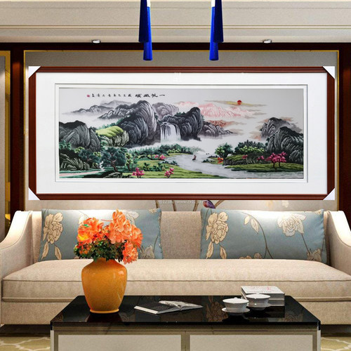 真丝布料一帆风顺装框山水画苏绣