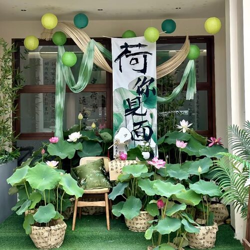 中式荷花荷叶夏日氛围定制摆件