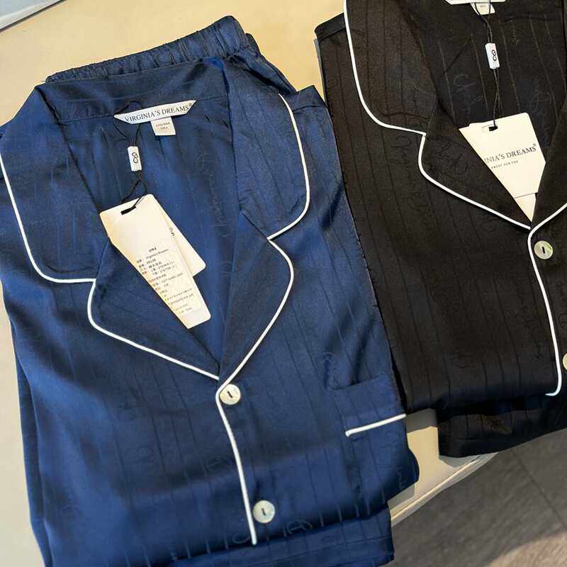 小众轻奢 丝绸睡衣男薄款简约条纹提花长袖长裤高级感冰丝家居服