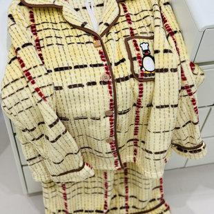 小众轻奢 秋冬法兰绒睡衣企鹅图案加厚保暖可外穿情侣家居服男女