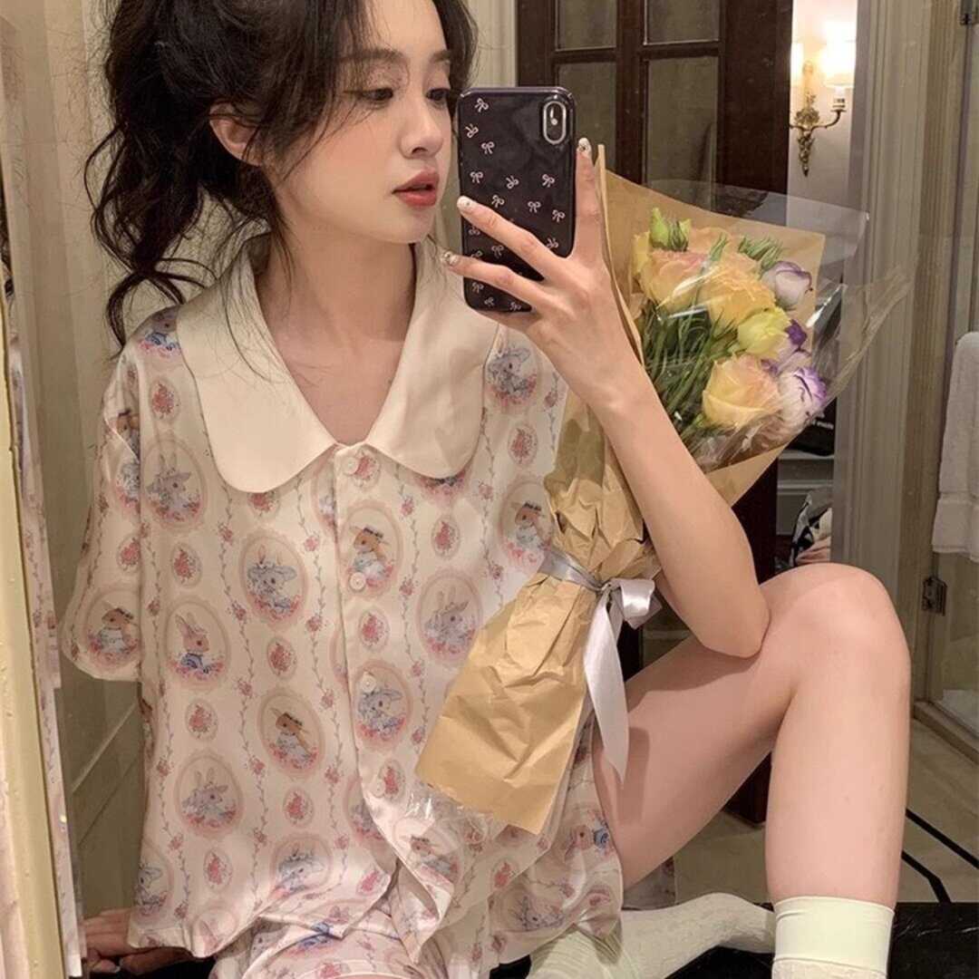 兔子短袖短裤高级感印花家居服