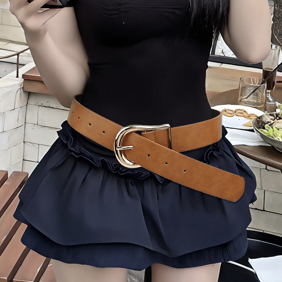 新款女士百搭pu皮带针扣时尚宽款腰带女装饰连衣裙街拍半身裙腰饰