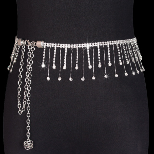 水钻细腰链女士满钻装 饰连衣裙子配饰礼服婚纱腰带流苏肚皮舞裙带