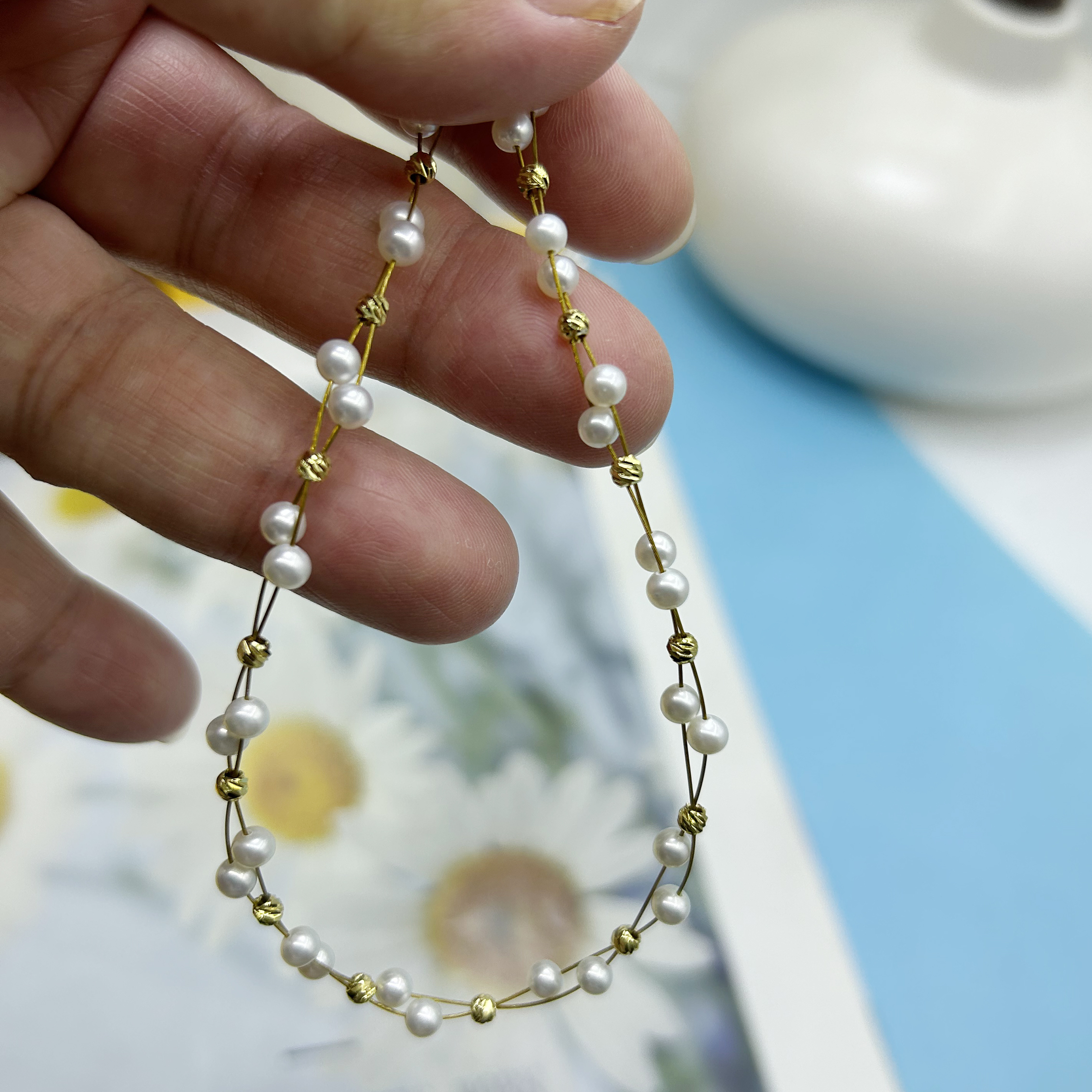天然珍珠项链编织款手工定制礼品