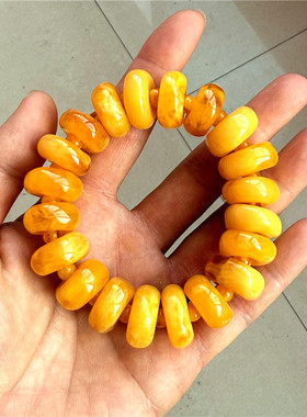 天然蜜蜡手串琥珀手链饼子鸡油黄金刚星月车轮算盘隔珠片男女配饰