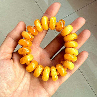 天然蜜蜡手串琥珀手链饼子鸡油黄金刚星月车轮算盘隔珠片男女配饰