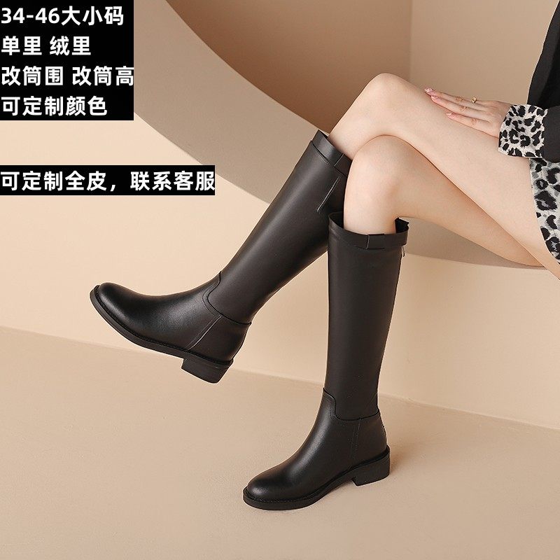 跨境亚马逊骑士靴女真皮潮及膝靴