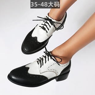 乐福鞋 欧美外贸拼色烧花系带深口单鞋 时尚 反串伪娘情侣皮鞋 48大码