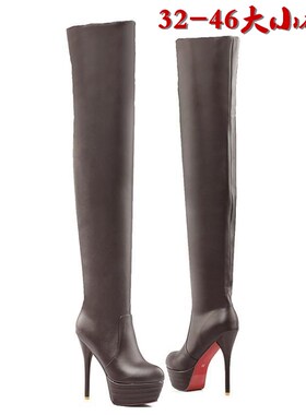 性感细高跟欧美大码反串伪娘CDTS变装过膝长靴显瘦弹力防水台高筒