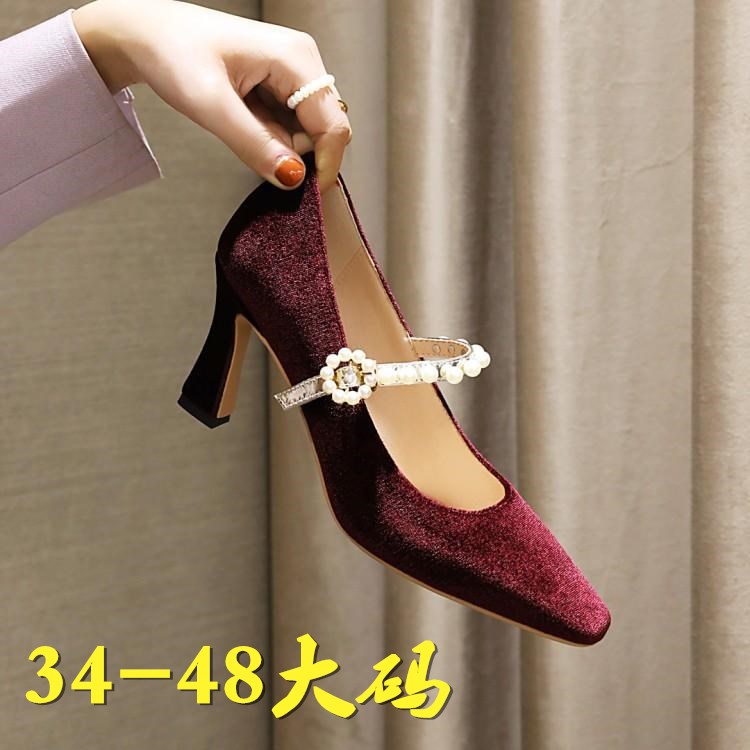 高跟珍珠伪娘风变装皮带扣婚鞋