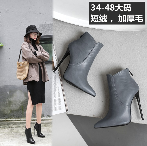 跨境亚马逊秋冬加厚毛百搭裸靴子