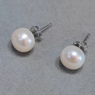 s925纯银天然淡水珍珠耳钉女小众高级感耳环扁圆气质银耳饰品新款