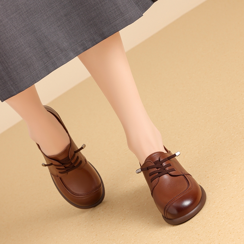 【头层牛皮】妈妈单鞋小皮鞋子女舒适不累脚软皮真皮高跟鞋女单鞋