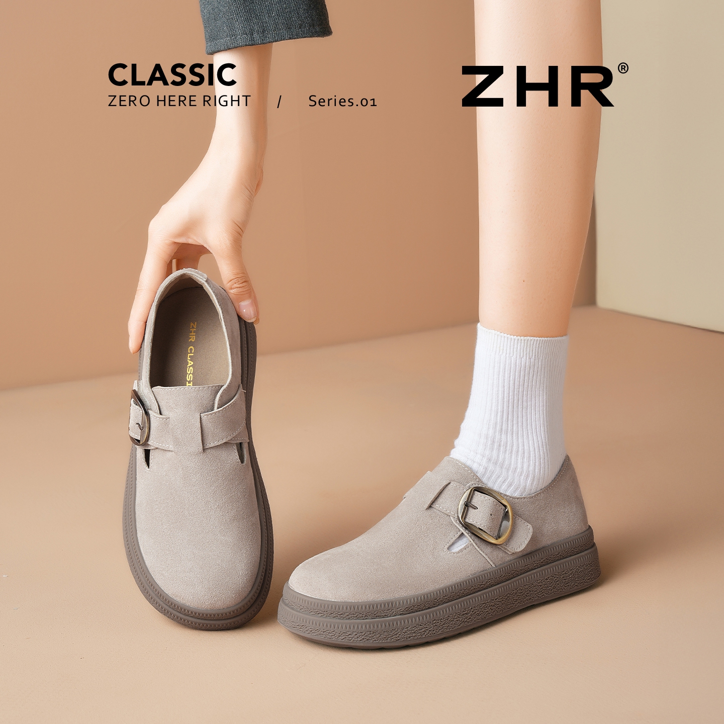 ZHR平底复古真皮百搭勃肯鞋