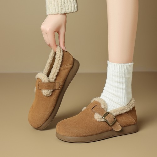 ZHR/则则【牛反绒】穆勒鞋保暖乐福鞋女秋冬加绒女单鞋勃肯鞋