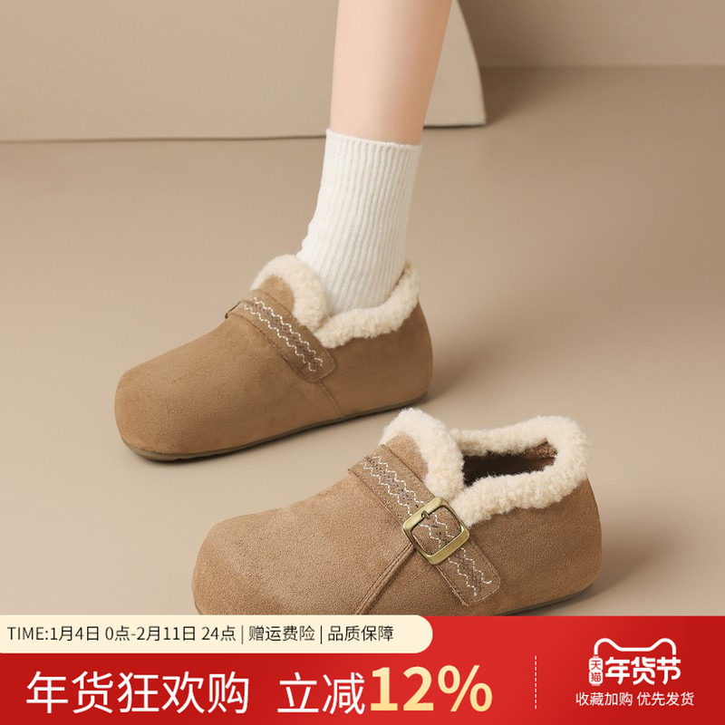 ZHR/则则新品加绒保暖圆头乐福鞋浅口单鞋复古勃肯鞋秋冬女鞋,女鞋,勃肯鞋/软木鞋,淘宝优惠券,粉丝福利购,淘宝优惠卷