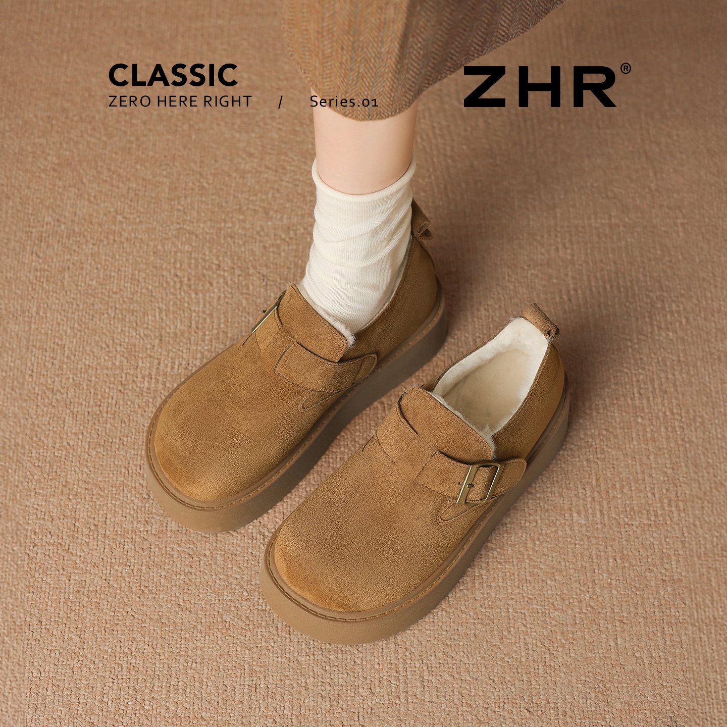 加厚加绒勃肯鞋圆头保暖雪地靴