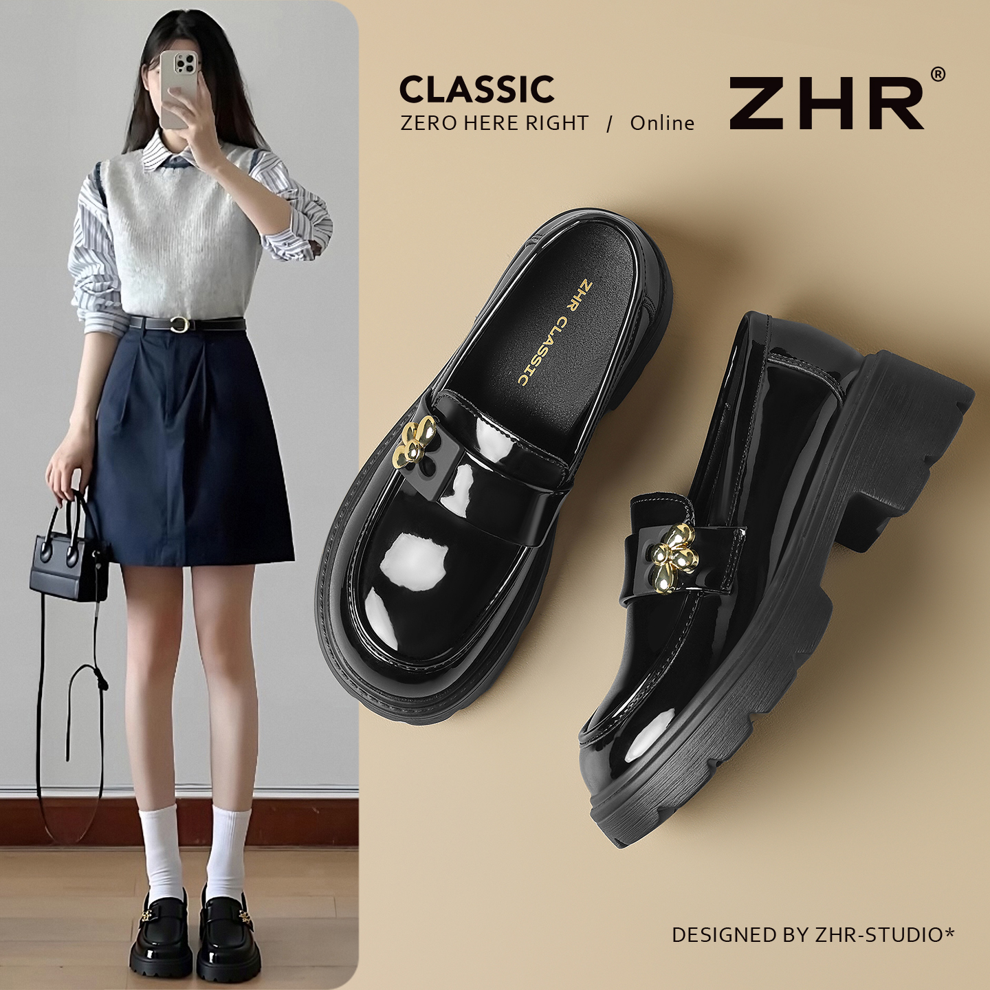 ZHRJK学院风软底花朵乐福鞋女