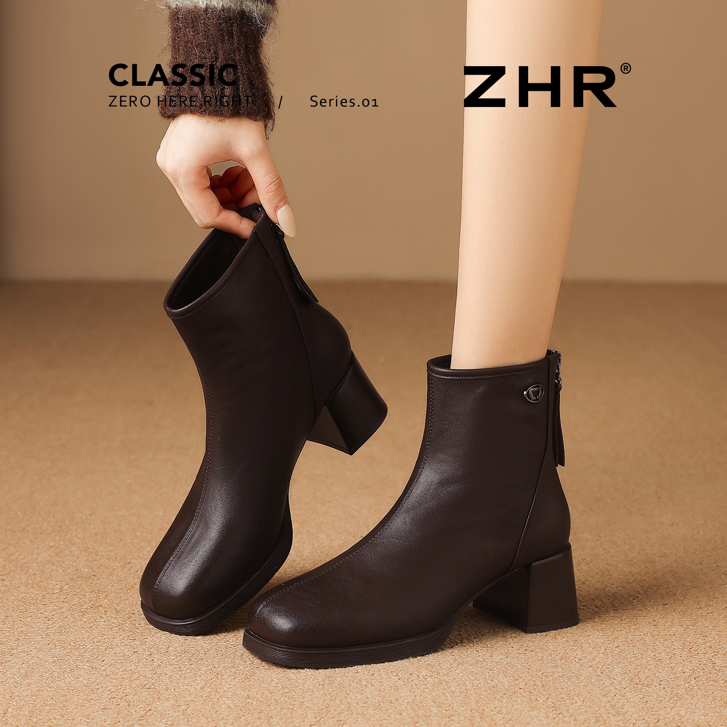 复古英伦风高跟短靴切尔西靴