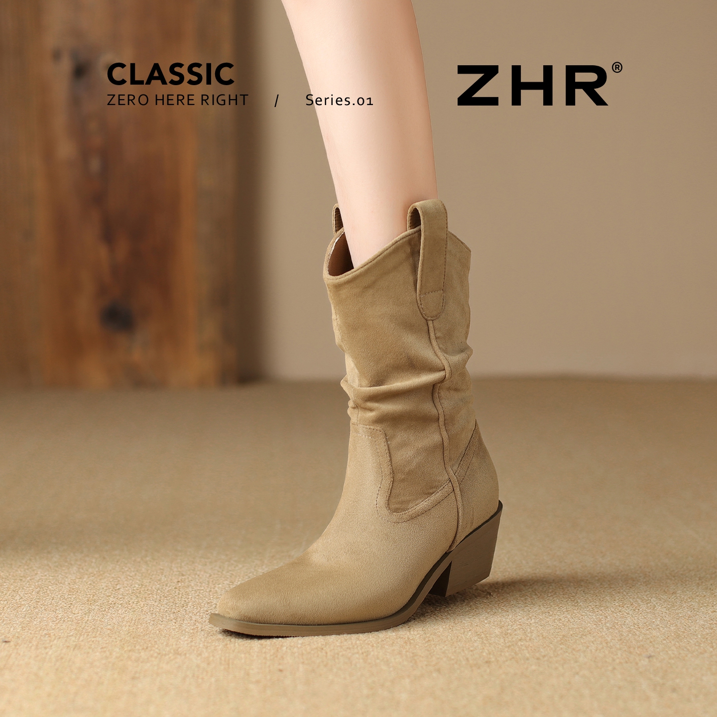 ZHR复古粗跟增高马丁靴堆堆靴女