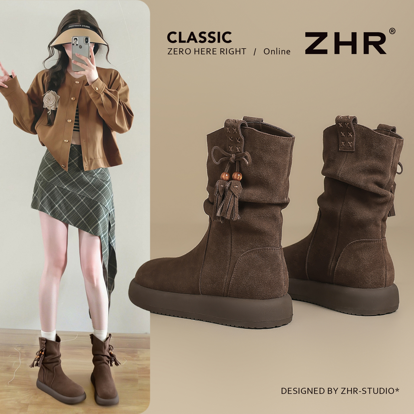 厚底马丁靴复古真皮加绒西部短靴