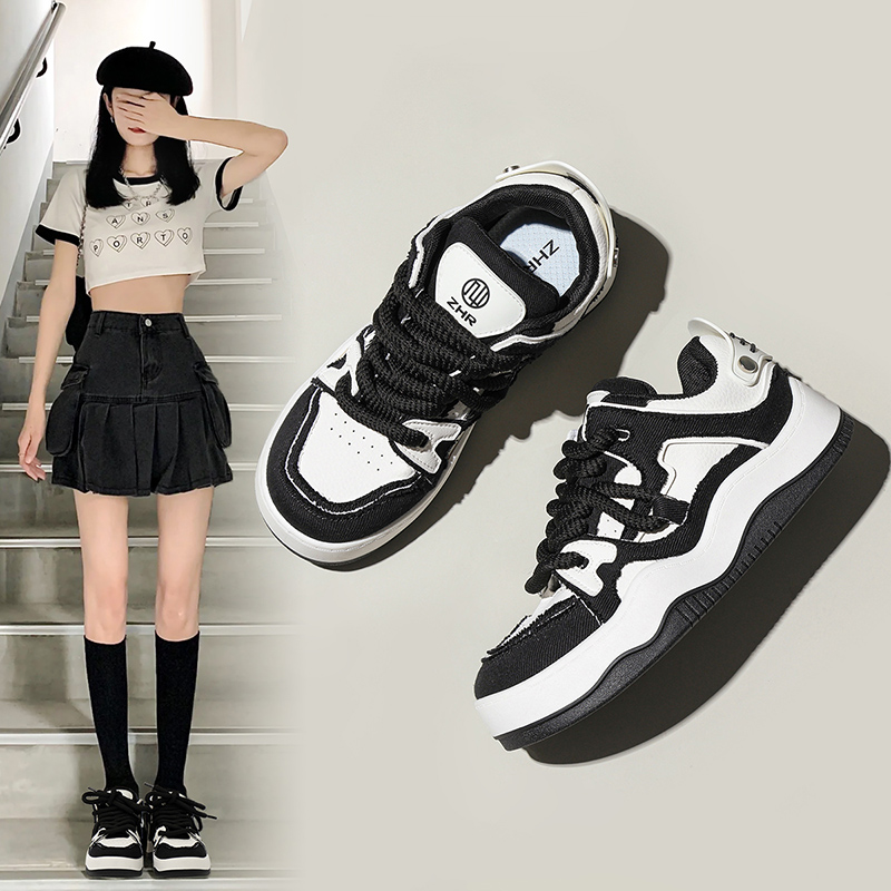 ZHR休闲厚底圆头板鞋拼色