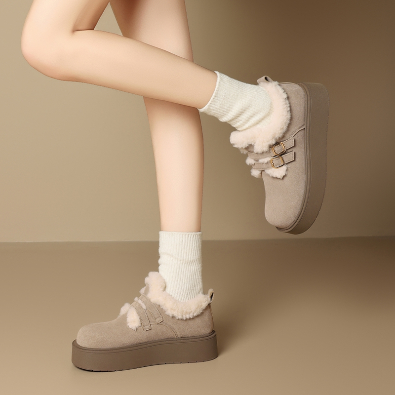 【秒高4CM】毛毛鞋女鞋厚底乐福鞋女秋冬季加绒勃肯鞋女单鞋女