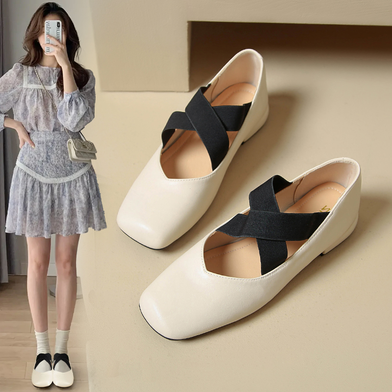 2023粗跟女鞋交叉复古