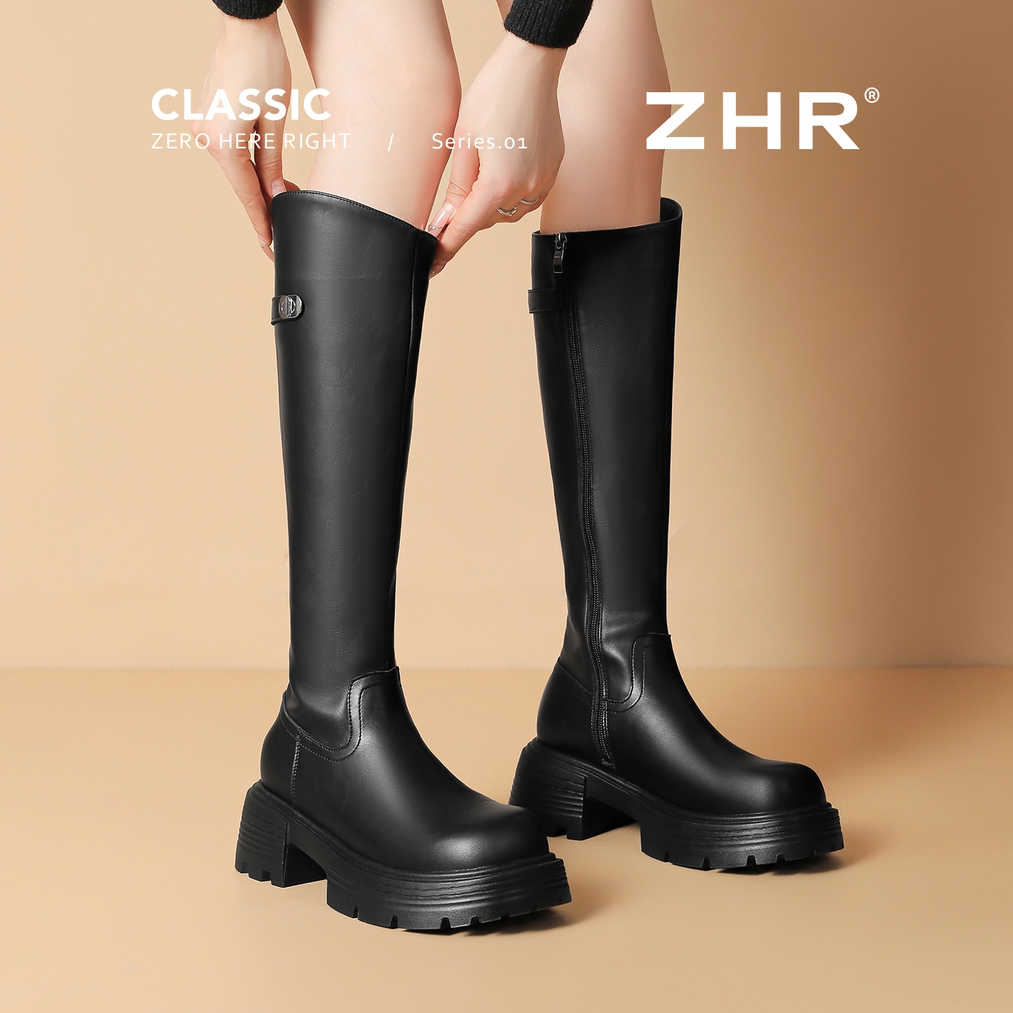 加绒保暖小个子增高不过膝长筒靴