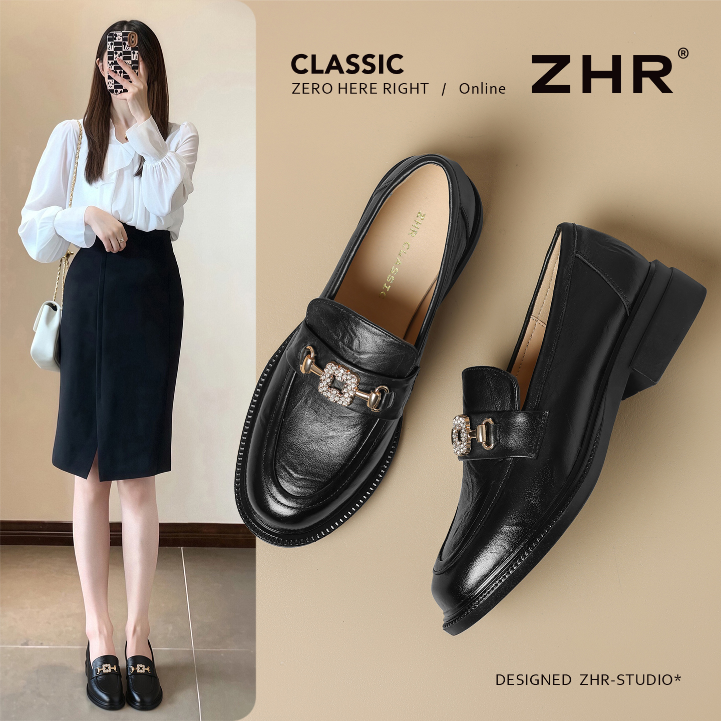 真皮软底经典圆头深口单鞋低跟