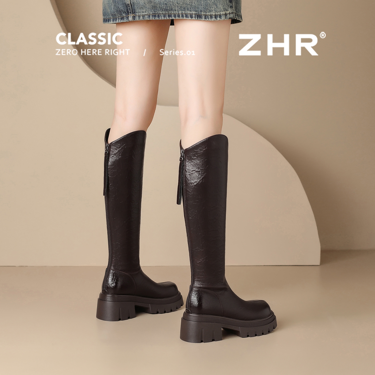ZHR棕色长筒靴女靴2025新款