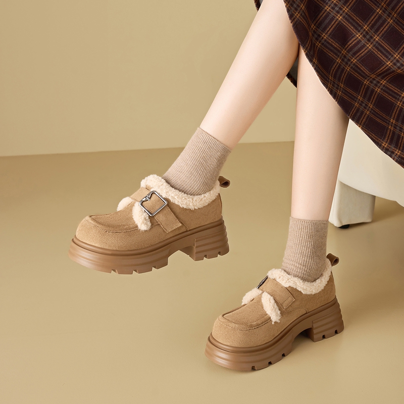 【便捷魔术贴】绒面女士单鞋百搭厚底一脚蹬女鞋加绒乐福鞋女单鞋